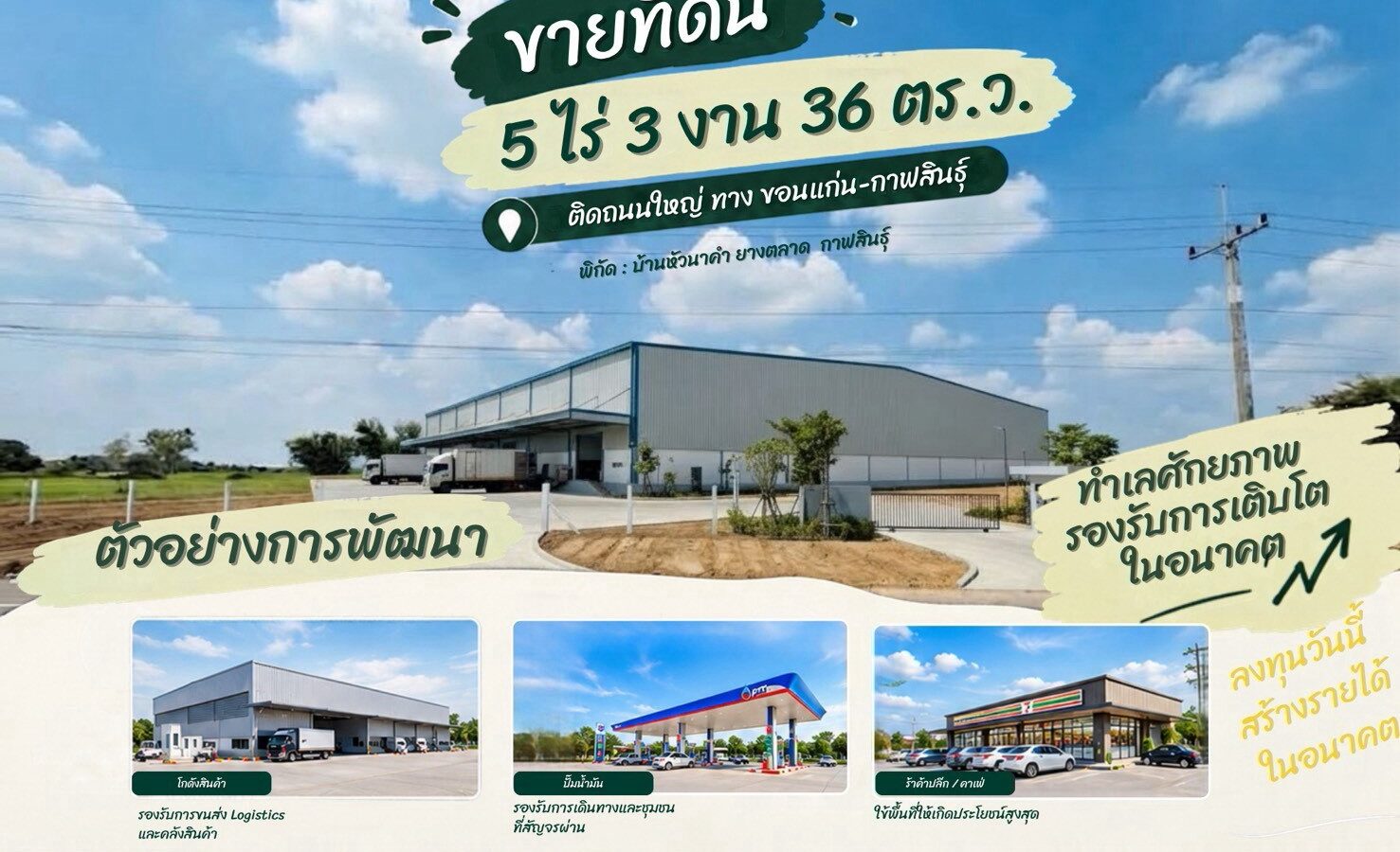 ขายที่ดินถมแล้ว 5 ไร่ ติดทางหลวงหมายเลข 12 กาฬสินธุ์